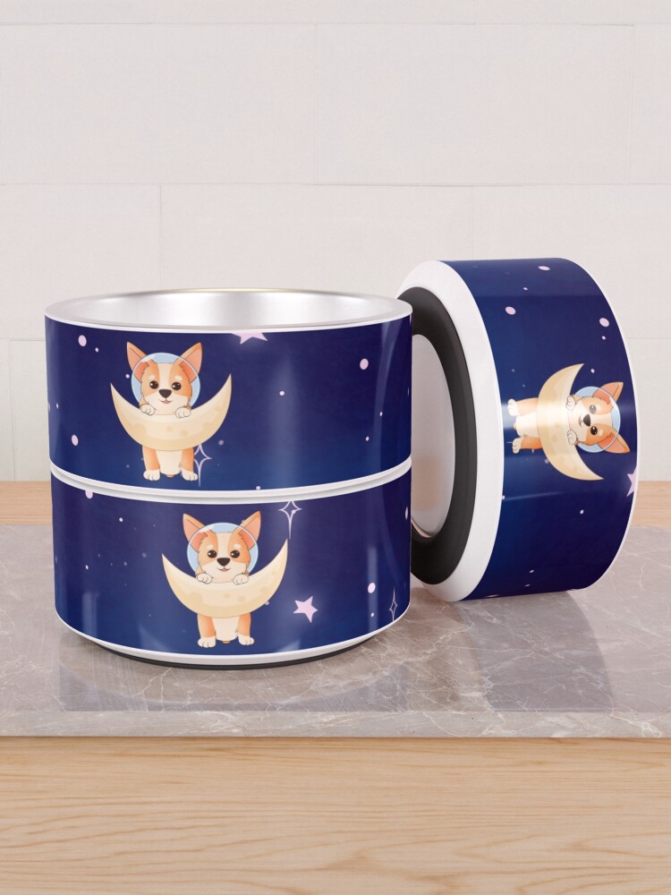 Alternate view of Corgi holding on to the moon Pet Bowl