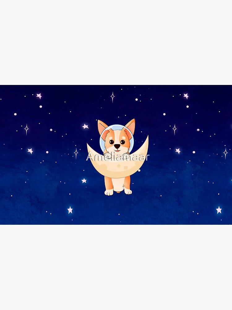 Corgi holding on to the moon by Ameliamaar