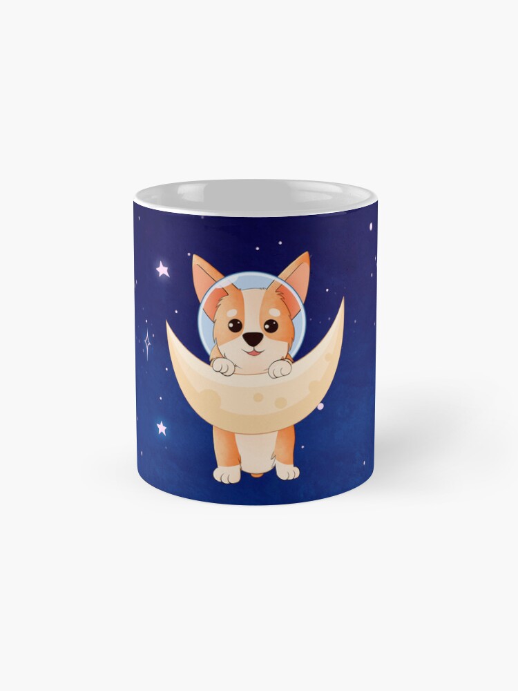 Alternate view of Corgi holding on to the moon Coffee Mug