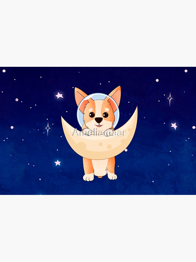 Corgi holding on to the moon by Ameliamaar