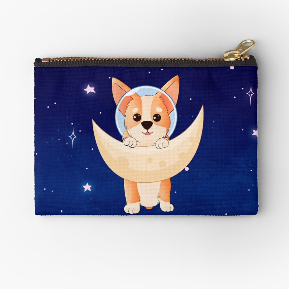 Corgi holding on to the moon Zipper Pouch