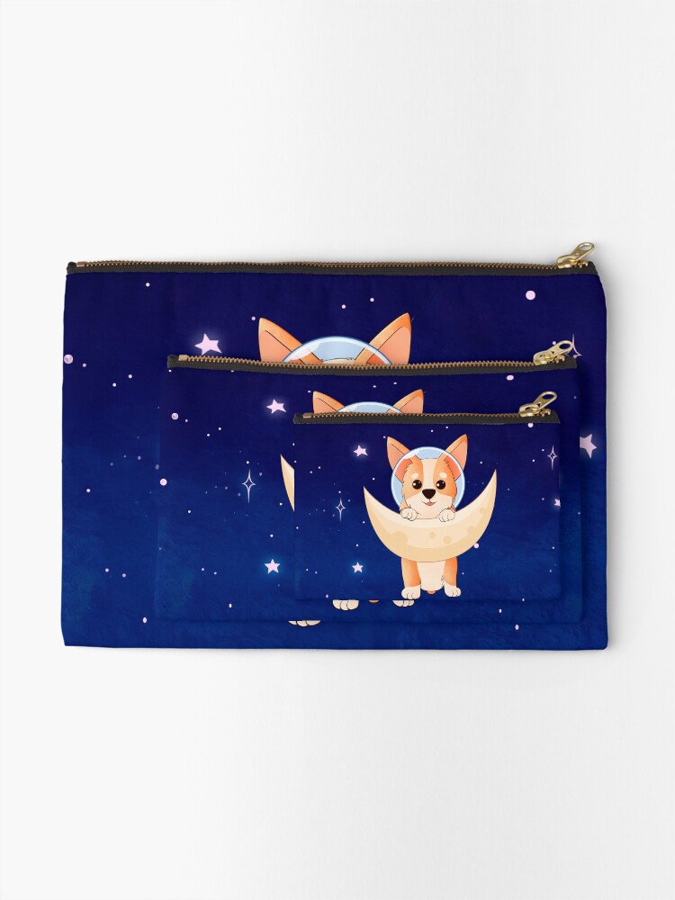 Alternate view of Corgi holding on to the moon Zipper Pouch