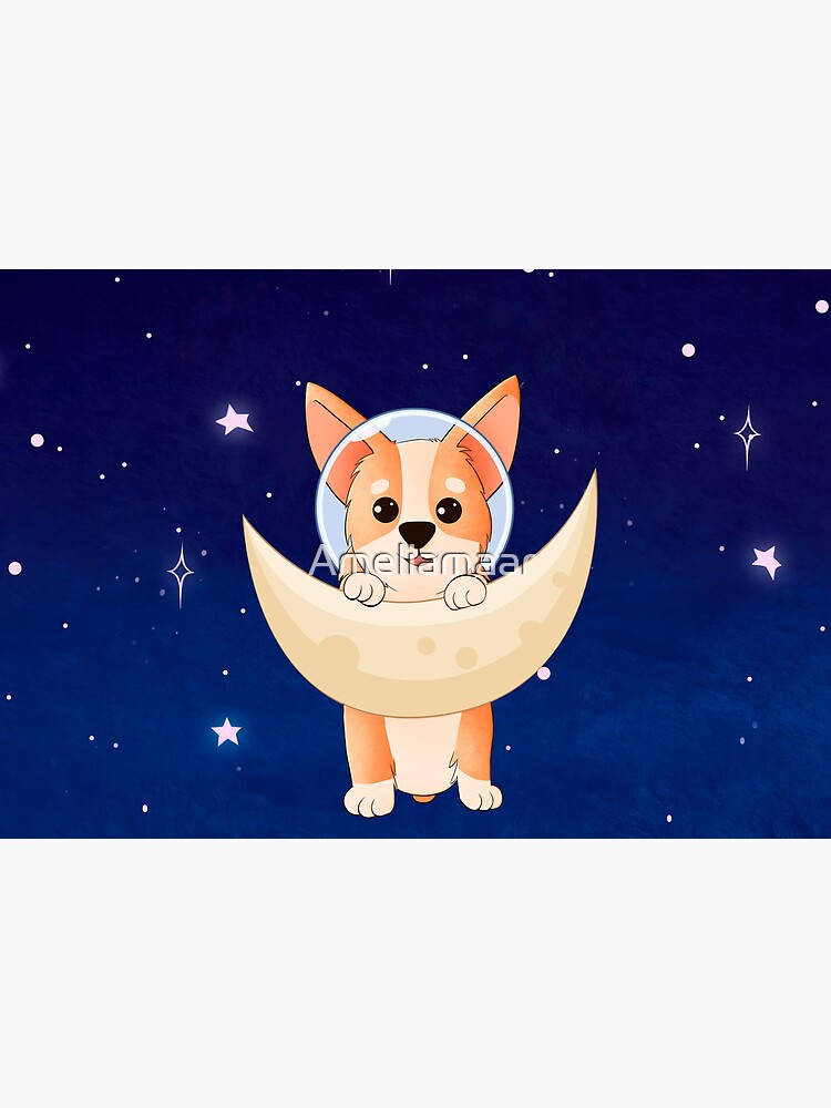 Corgi holding on to the moon by Ameliamaar