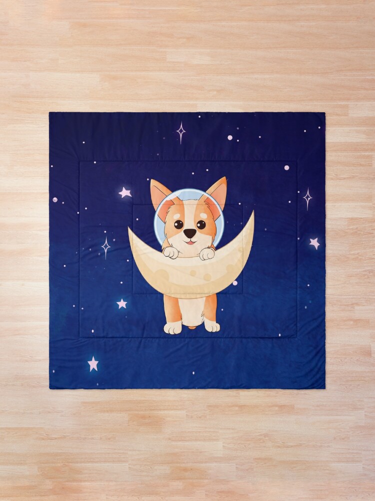 Alternate view of Corgi holding on to the moon Comforter