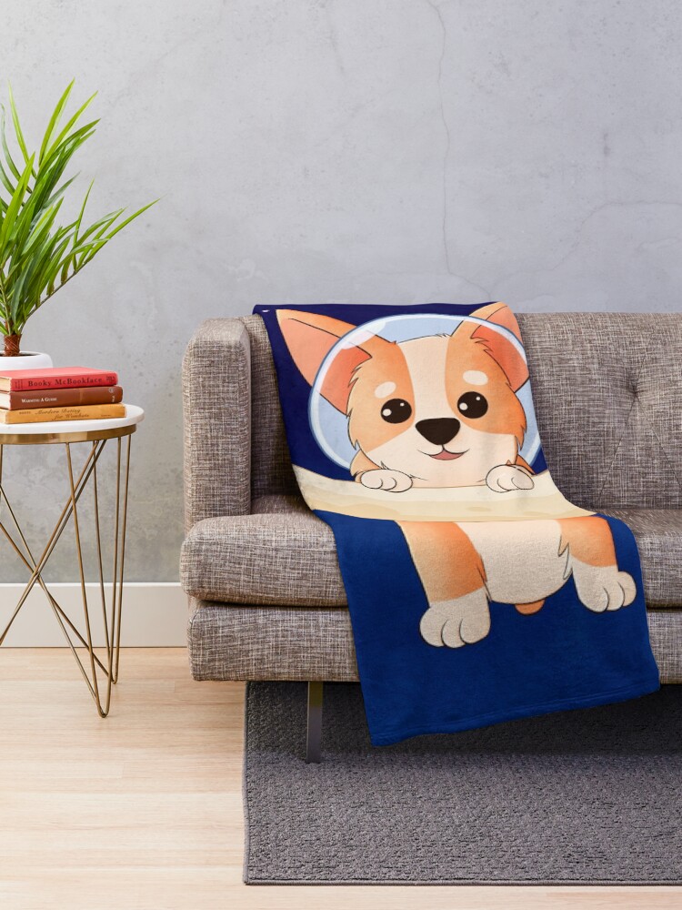 Alternate view of Corgi holding on to the moon Throw Blanket