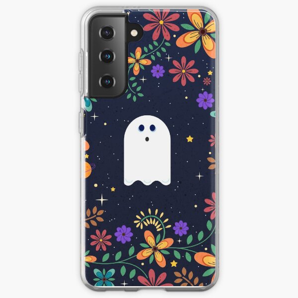 Spoopy Cute Ghost. Halloween Decor. Cute Ghost Dia De Los Muertos. Orange All Hallows Eve Floral Illustration. Samsung Galaxy Soft Case