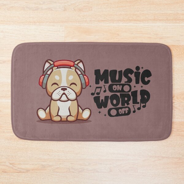Item preview, Music on World off - Dog / French bulldog sitting hearing music  designed and sold by All-About-Life.