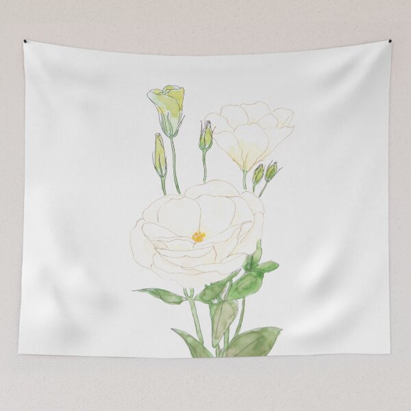 Item preview, hand painted white eustoma Prairie gentian flowers ink and watercolour  designed and sold by ColorandColor.