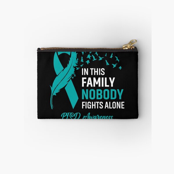 Item preview, In This Family Nobody Fights Alone PTSD Awareness Feather Ribbon designed and sold by frechettee.