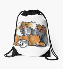 Pit bull terrier dogs - sleeping pile Drawstring Bag