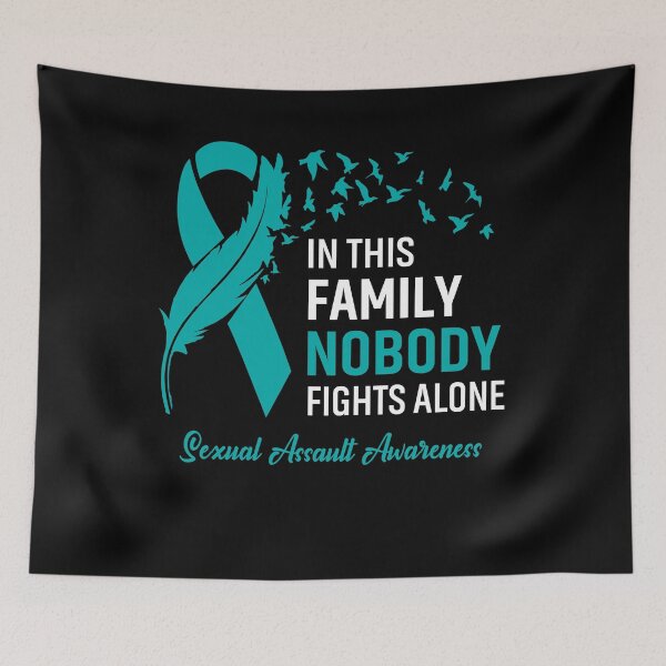 Item preview, In This Family Nobody Fights Alone Sexual Assault Awareness Feather Ribbon designed and sold by frechettee.