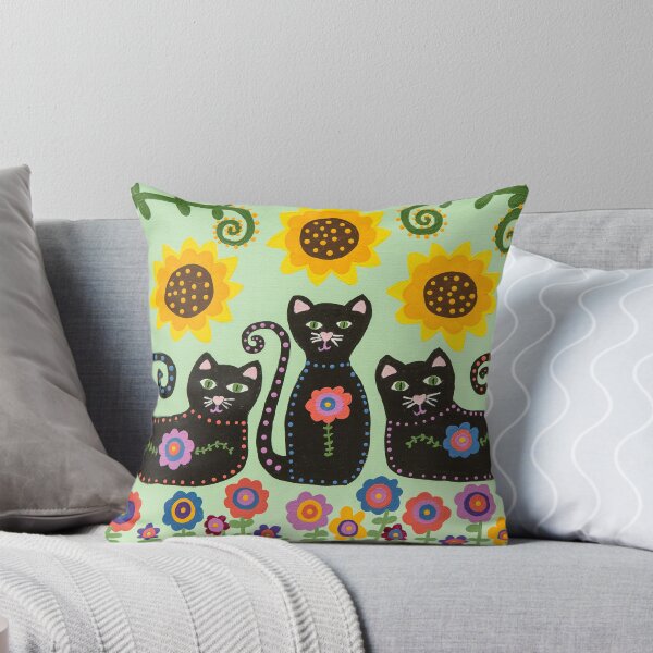 Item preview, Three black cats in the garden- hand painted designed and sold by waterlily-joy.