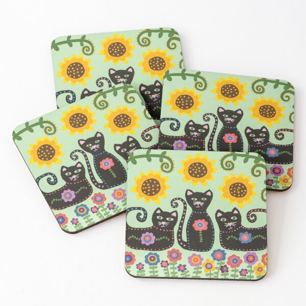Item preview, Three black cats in the garden- hand painted designed and sold by waterlily-joy.