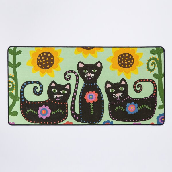 Item preview, Three black cats in the garden- hand painted designed and sold by waterlily-joy.