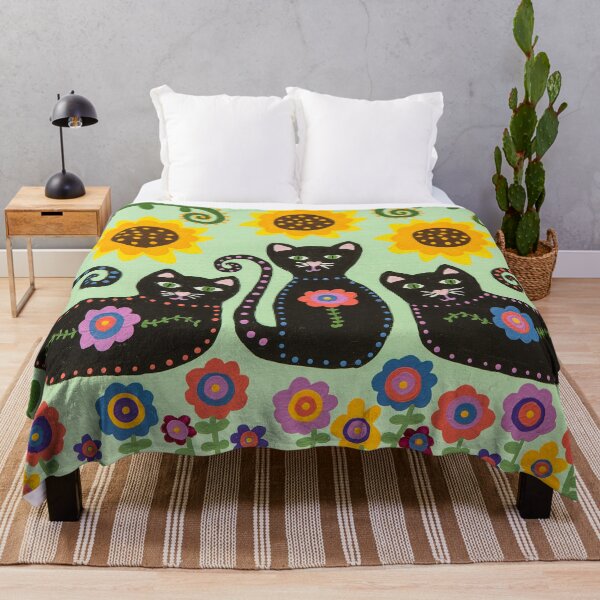 Item preview, Three black cats in the garden- hand painted designed and sold by waterlily-joy.