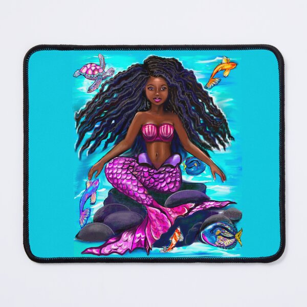 Item preview, Black mermaid with flowing locks , brown eyes Afro hair and caramel brown skin designed and sold by Artonmytee.