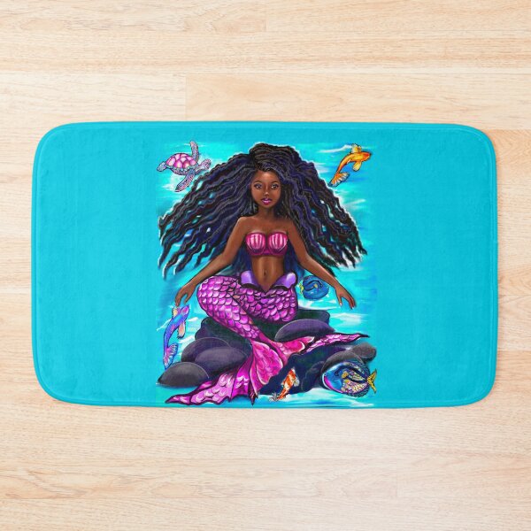 Item preview, Black mermaid with flowing locks , brown eyes Afro hair and caramel brown skin designed and sold by Artonmytee.