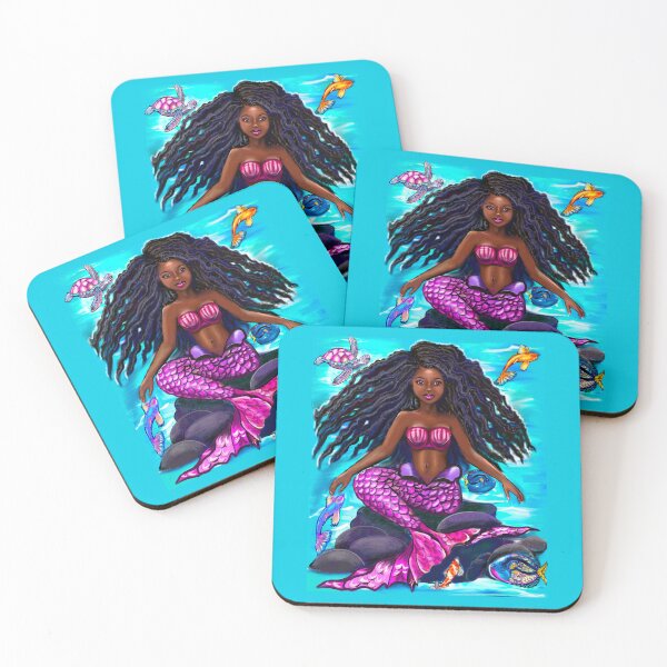 Item preview, Black mermaid with flowing locks , brown eyes Afro hair and caramel brown skin designed and sold by Artonmytee.