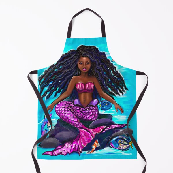 Item preview, Black mermaid with flowing locks , brown eyes Afro hair and caramel brown skin designed and sold by Artonmytee.