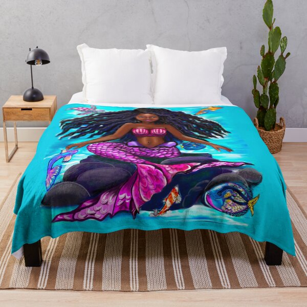 Item preview, Black mermaid with flowing locks , brown eyes Afro hair and caramel brown skin designed and sold by Artonmytee.