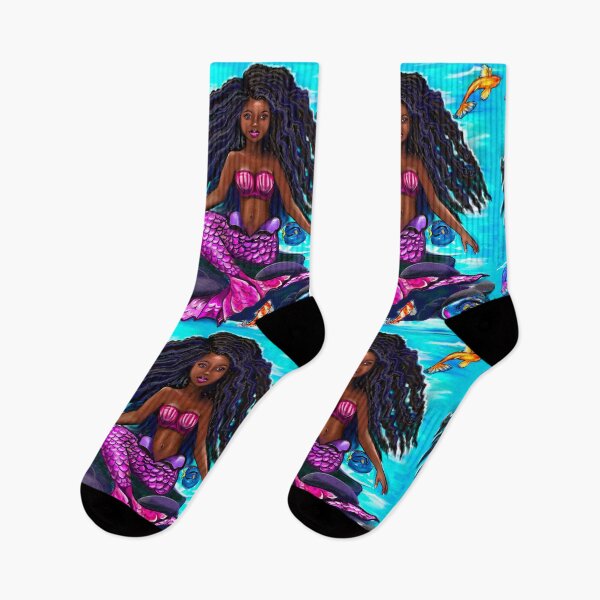 Item preview, Black mermaid with flowing locks , brown eyes Afro hair and caramel brown skin designed and sold by Artonmytee.