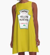 Zwillinge gelber Senf A-Linien Kleid