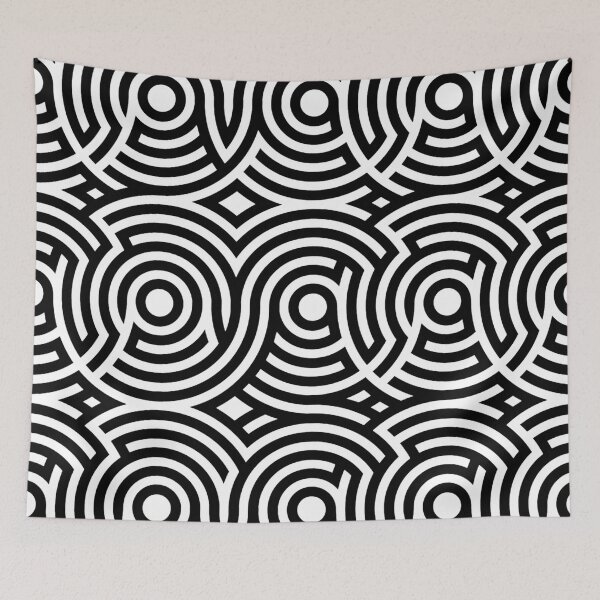 Item preview, Geometric optical illusion seamless repeating pattern black lines semicircle designed and sold by IMNIUM.