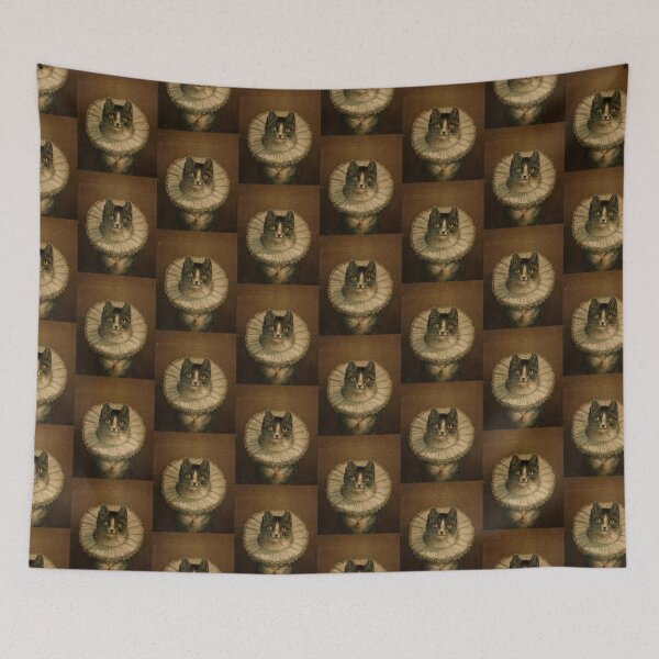Item preview, Checkered Tabby Cat in Elizabethan Lace Collar Print designed and sold by Elizabeth Szkirpan.