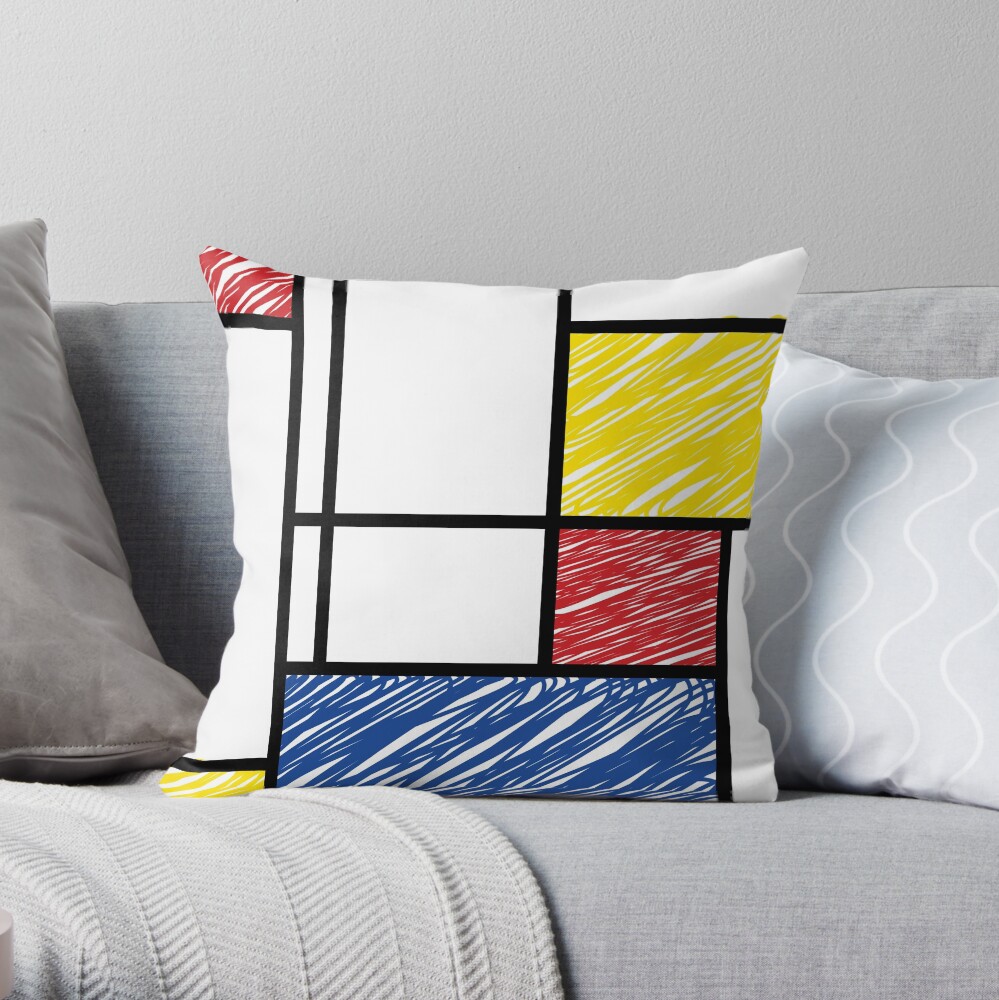 Mondrian Scribbles Minimalist De Stijl Modern Art © fatfatin Throw Pillow
