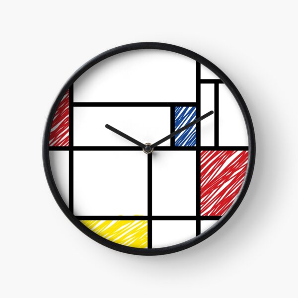 Mondrian Scribbles Minimalist De Stijl Modern Art © fatfatin Clock