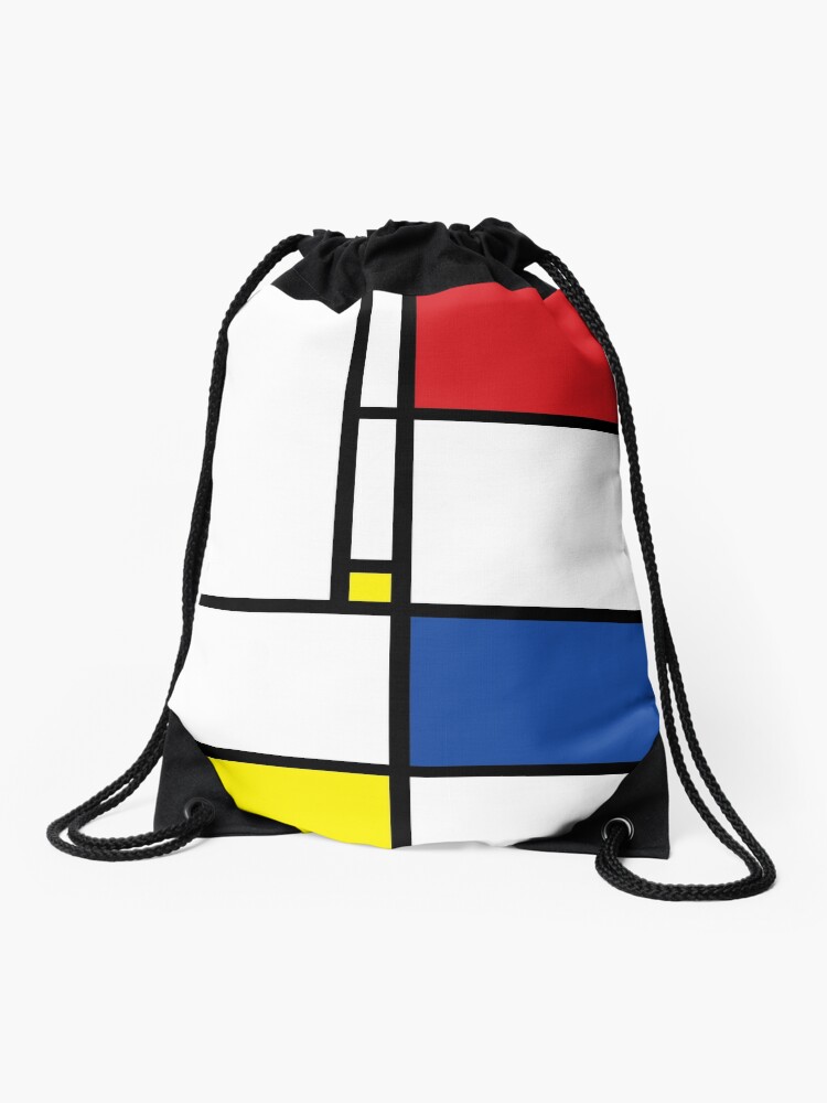 Drawstring Bag, Mondrian Minimalist De Stijl Modern Art © fatfatin designed and sold by fatfatin
