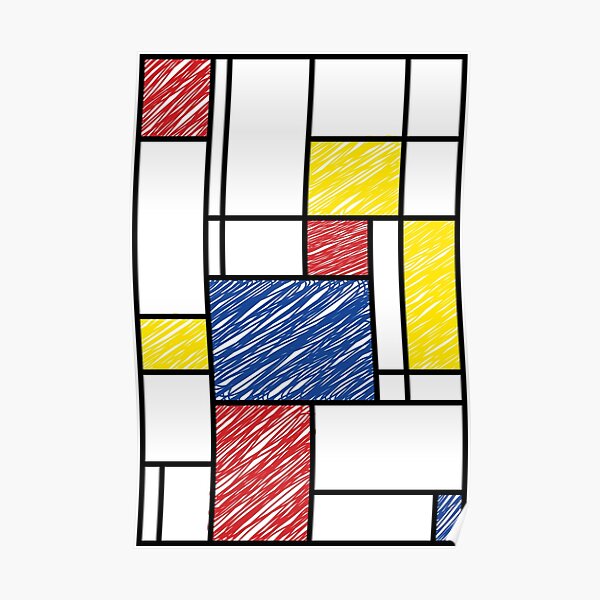 Mondrian Scribbles Minimalist De Stijl Modern Art © fatfatin Poster