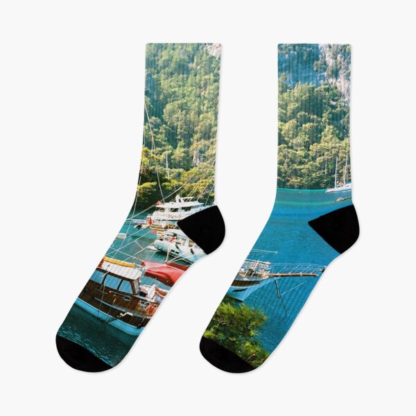 Item preview, MARITIME #11 - Anchored Boats in Cove Surrounded by Lush Hills designed and sold by DEL-Productions.