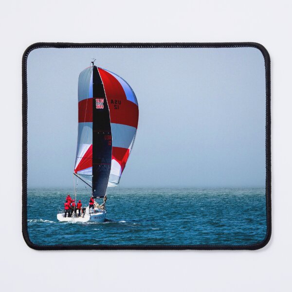 Item preview, MARITIME #19 - Lone Sailboat with Beautiful Red and White Spinnaker Unfurled designed and sold by DEL-Productions.