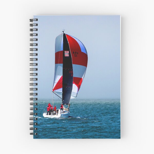 Item preview, MARITIME #19 - Lone Sailboat with Beautiful Red and White Spinnaker Unfurled designed and sold by DEL-Productions.