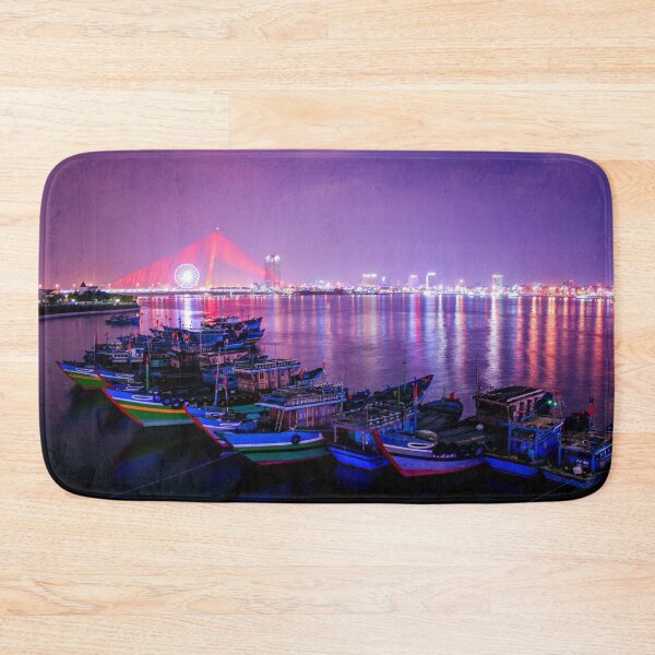 Item preview, MARITIME #21 - Multi-Colored Boat Hulls on Nighttime Beautiful Bay designed and sold by DEL-Productions.