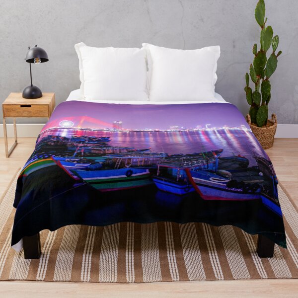 Item preview, MARITIME #21 - Multi-Colored Boat Hulls on Nighttime Beautiful Bay designed and sold by DEL-Productions.