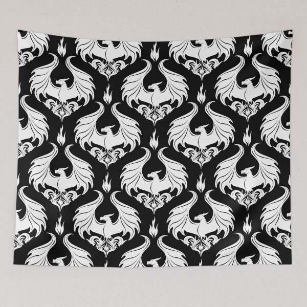 Item preview, Dragon Damask - White designed and sold by Art-by-Aelia.