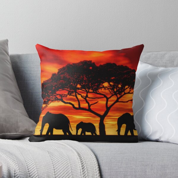 Acacia Elephant Sunset Throw Pillow