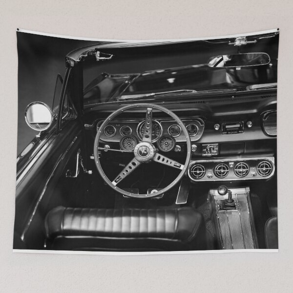 Item preview, ford mustang, cockpit detail - black white designed and sold by hottehue.