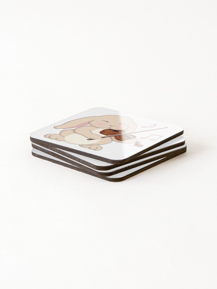 Thumbnail 4 of 5, Coasters (Set of 4), Cute Rabbit Playing Violin designed and sold by Jazznote.