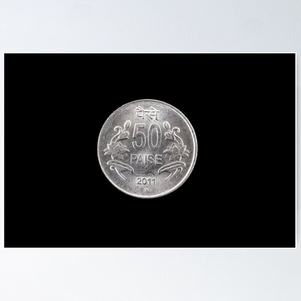 Item preview, Indian fifty paise coin close up on black designed and sold by vitoriaholdings.