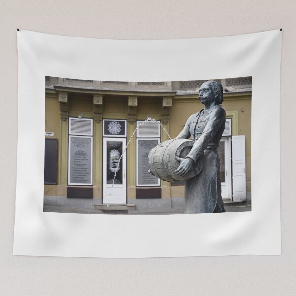 Item preview, a man holding a wine barrel monument in Sopron Hungary designed and sold by goceris.