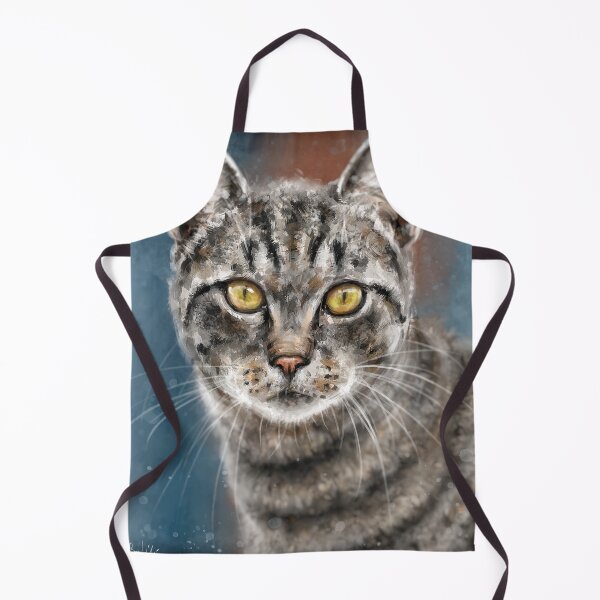 Item preview, Contemporary Painting of a Gray Cat with Black Stripes and Yellow Eyes designed and sold by ibadishi.