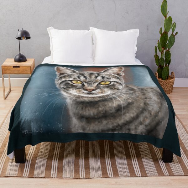 Item preview, Contemporary Painting of a Gray Cat with Black Stripes and Yellow Eyes designed and sold by ibadishi.