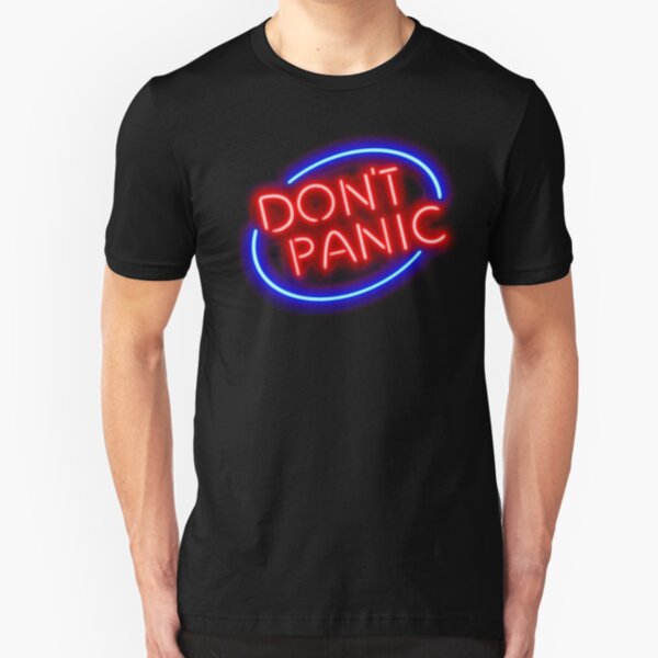 Hitchhiker's Guide - "Don't Panic" Neon Sign Slim Fit T-Shirt