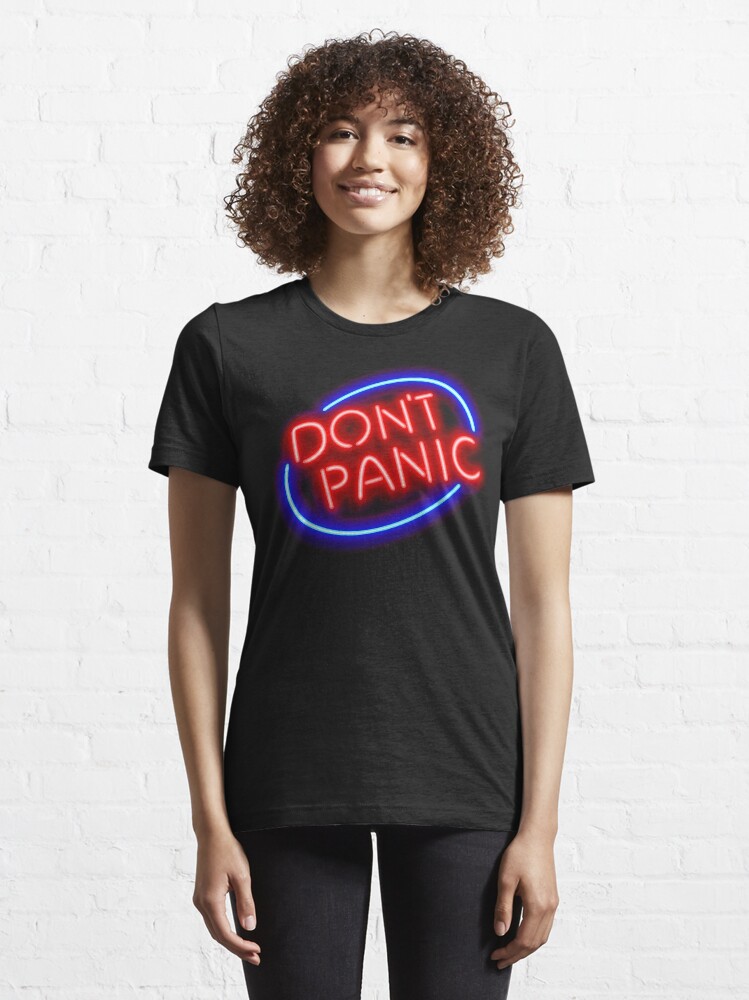 Alternate view of Hitchhiker's Guide - "Don't Panic" Neon Sign Essential T-Shirt