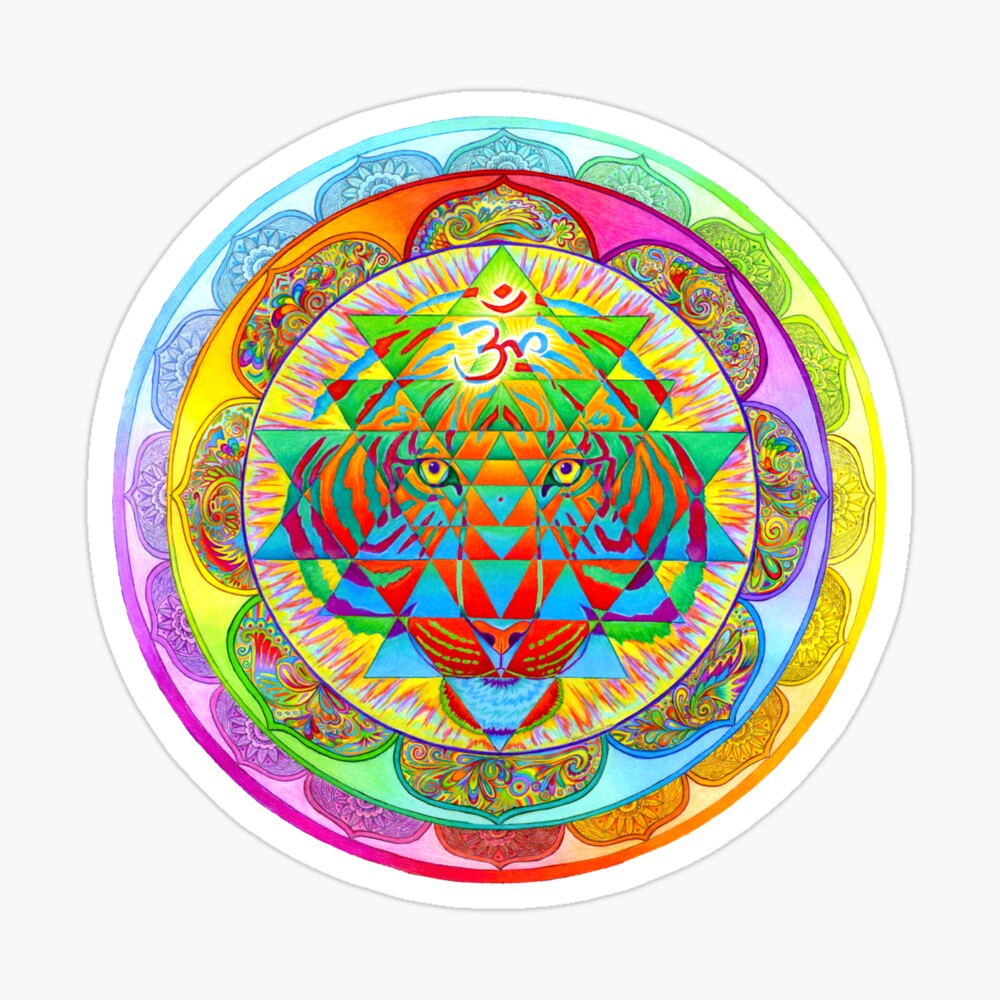 Inner Strength Psychedelic Tiger Sri Yantra Mandala Sticker