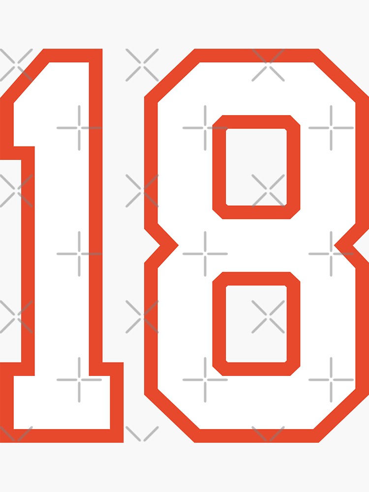 Sports Number 18 White Orange Color Lucky Sport Eighteen Sticker For