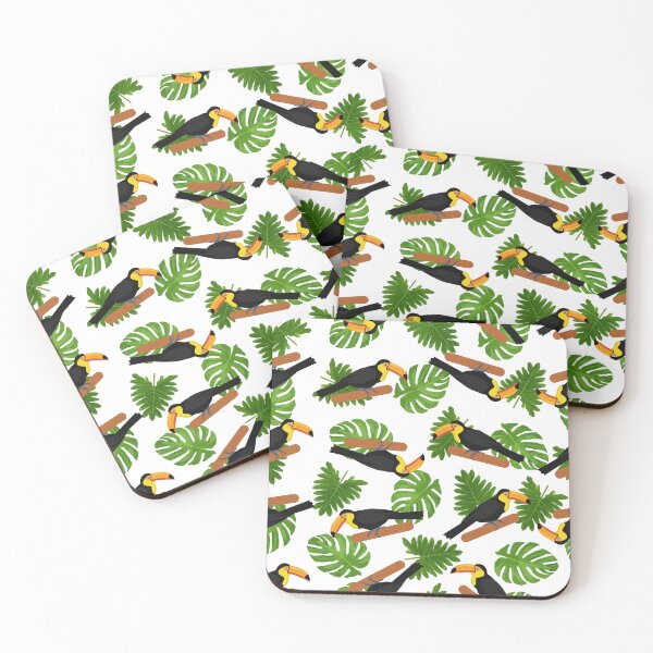 Item preview, Toucan pattern design with tropical leaves. Toucan background. Tropical birds and leaves pattern designed and sold by GulArt.